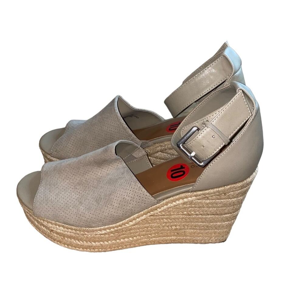 Indigo Espadrille Wedge Sandals Size 10M Neutral Platform Ankle Strap